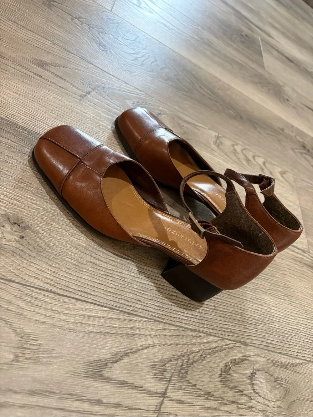 Vintage Y2K Naturalizer Tan Brown Leather Ankle-Strap Block Heel Pumps